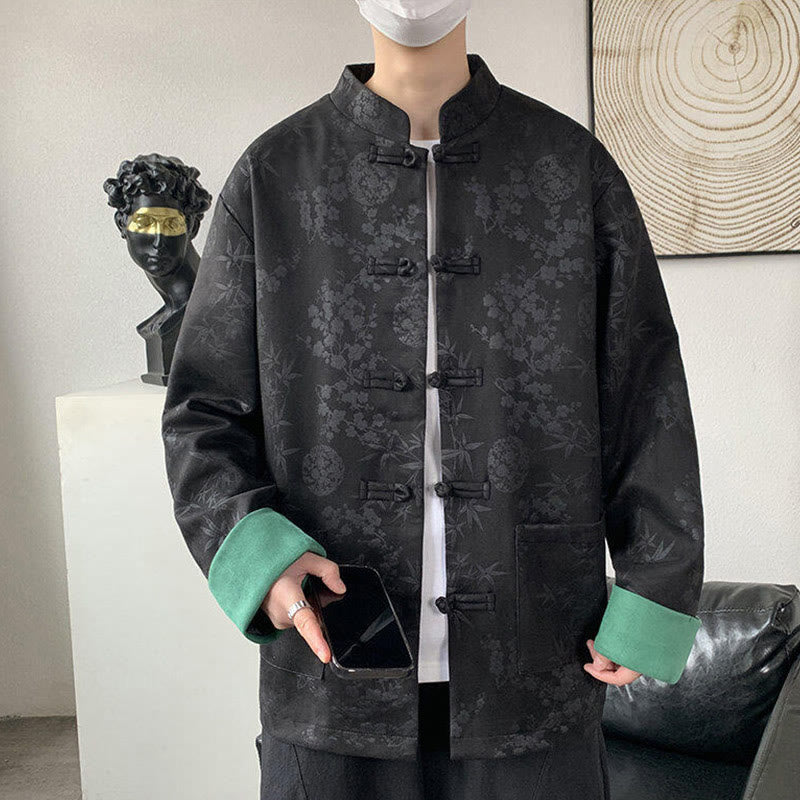 Buddha Stones秋 ジャカード 竹 カエルボタン 長袖 メンズ コットンジャケット ポケット付き - image 6