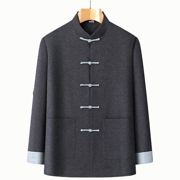 Buddha Stonesメンズ 秋 ピュアカラー フロッグボタン 長袖 コットン タンスーツ ジャケット ポケット付き - ディムグレー - US/UK/AU42、 EU52 (3XL) - image 0