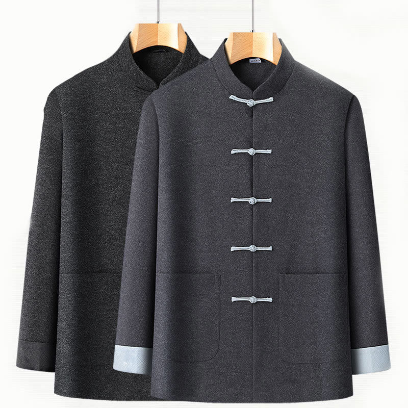 Buddha Stonesメンズ 秋 ピュアカラー フロッグボタン 長袖 コットン タンスーツ ジャケット ポケット付き - image 3