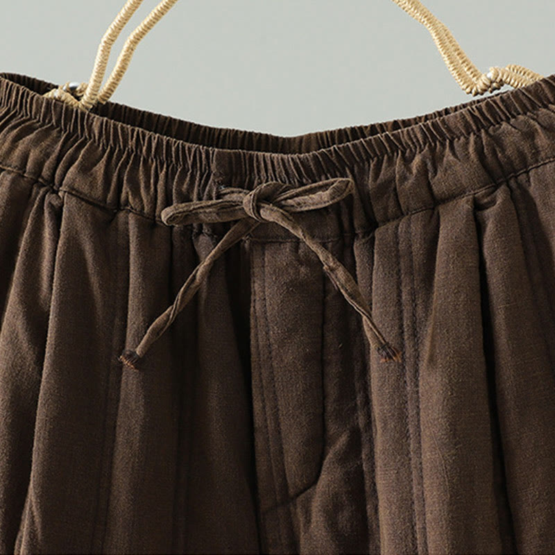 Buddha Stonesデイリー 無地 ドローストリングデザイン レディース ハーレム 伸縮性ウエスト コットンパンツ ポケット付き - image 1