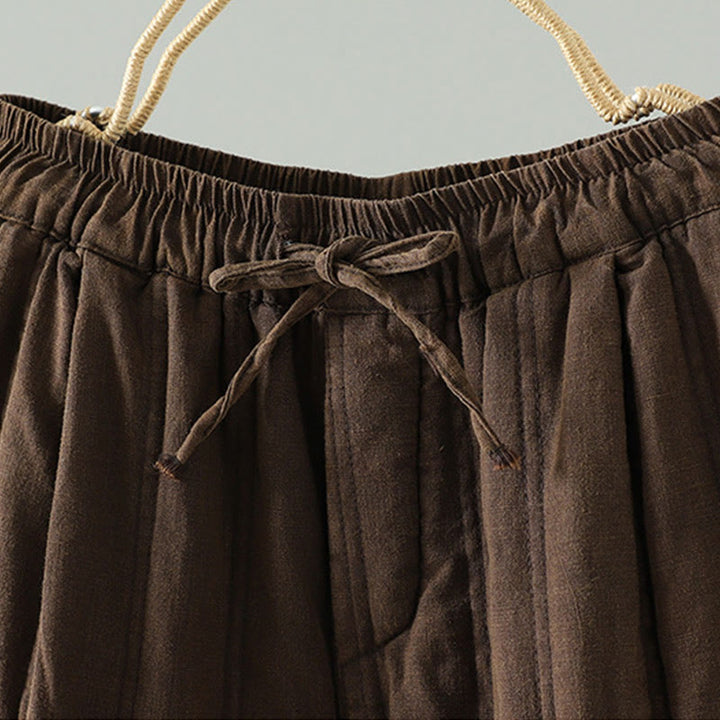 Buddha Stonesデイリー 無地 ドローストリングデザイン レディース ハーレム 伸縮性ウエスト コットンパンツ ポケット付き - image 1