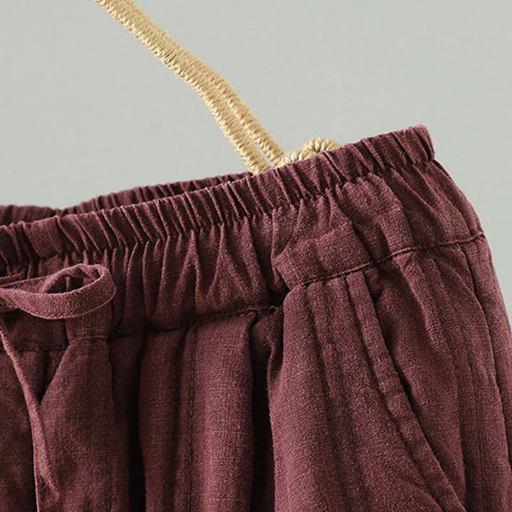 Buddha Stonesデイリー 無地 ドローストリングデザイン レディース ハーレム 伸縮性ウエスト コットンパンツ ポケット付き - image 10