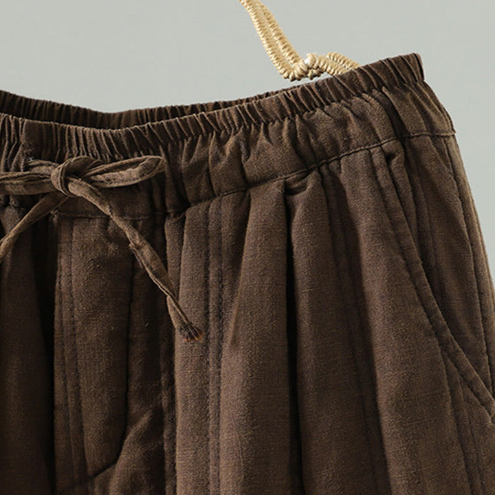 Buddha Stonesデイリー 無地 ドローストリングデザイン レディース ハーレム 伸縮性ウエスト コットンパンツ ポケット付き - image 2