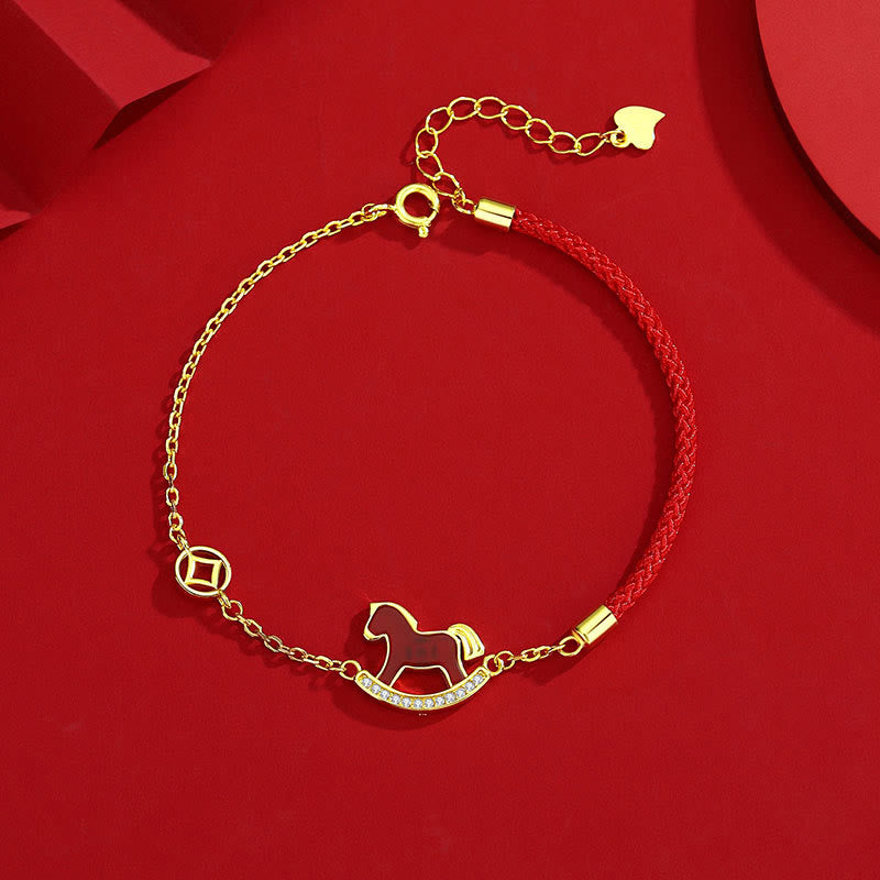 Buddha Stones925スターリングシルバー赤紐レッドアゲート 馬年コネクションブレスレット - image 1