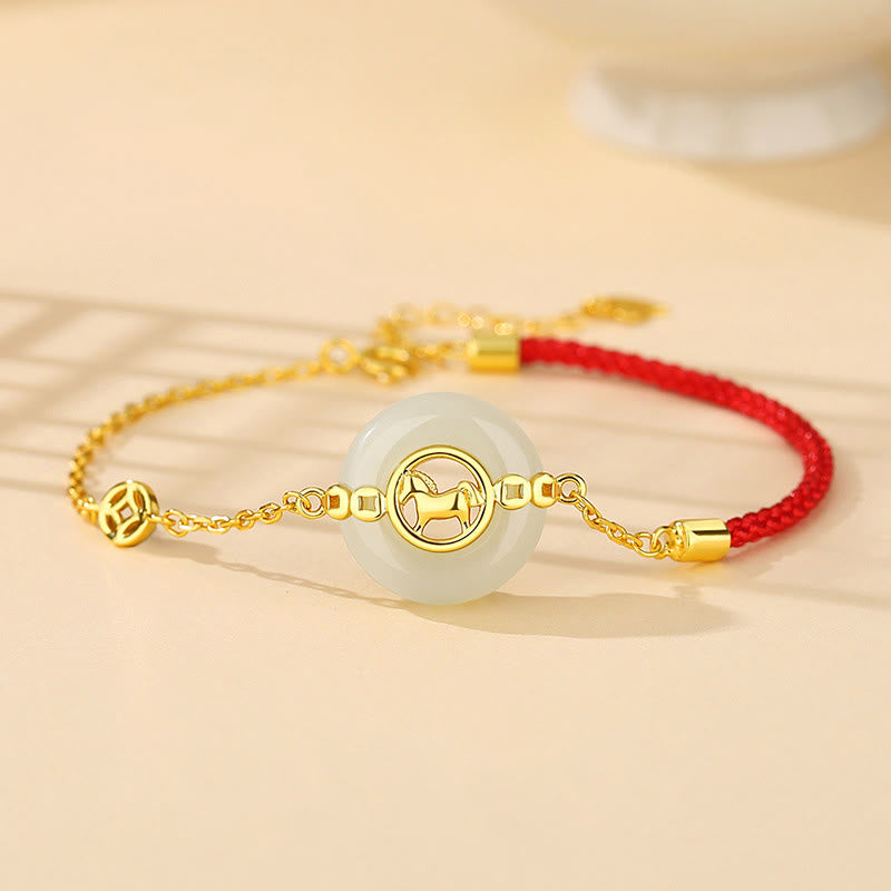 Buddha Stones 925スターリングシルバー 和田翡翠平和のお守りチャーム午年赤紐ブレスレット - image 0