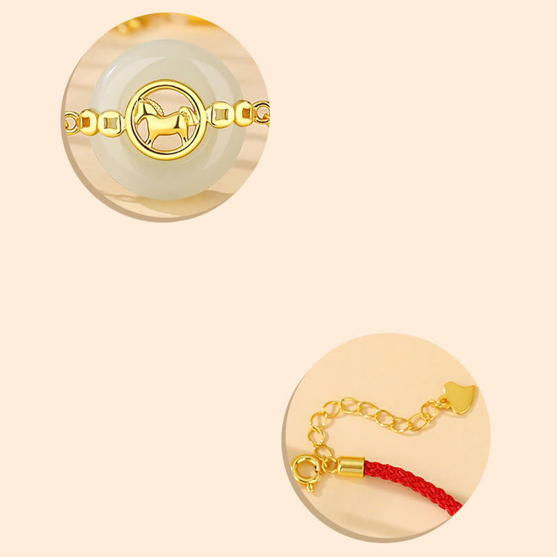 Buddha Stones 925スターリングシルバー 和田翡翠平和のお守りチャーム午年赤紐ブレスレット - image 3