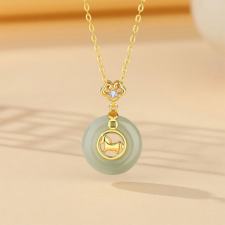 Buddha Stones 925スターリングシルバー 和田翡翠平和のお守りチャーム午年赤紐ブレスレット - 馬のネックレス - image 10