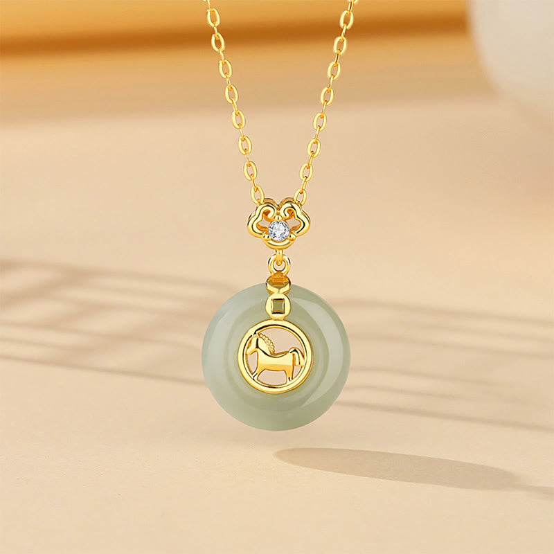 Buddha Stones925スターリングシルバー 和田翡翠 午年平和のお守りチャーム幸運ネックレスペンダント - 馬のネックレス - image 0