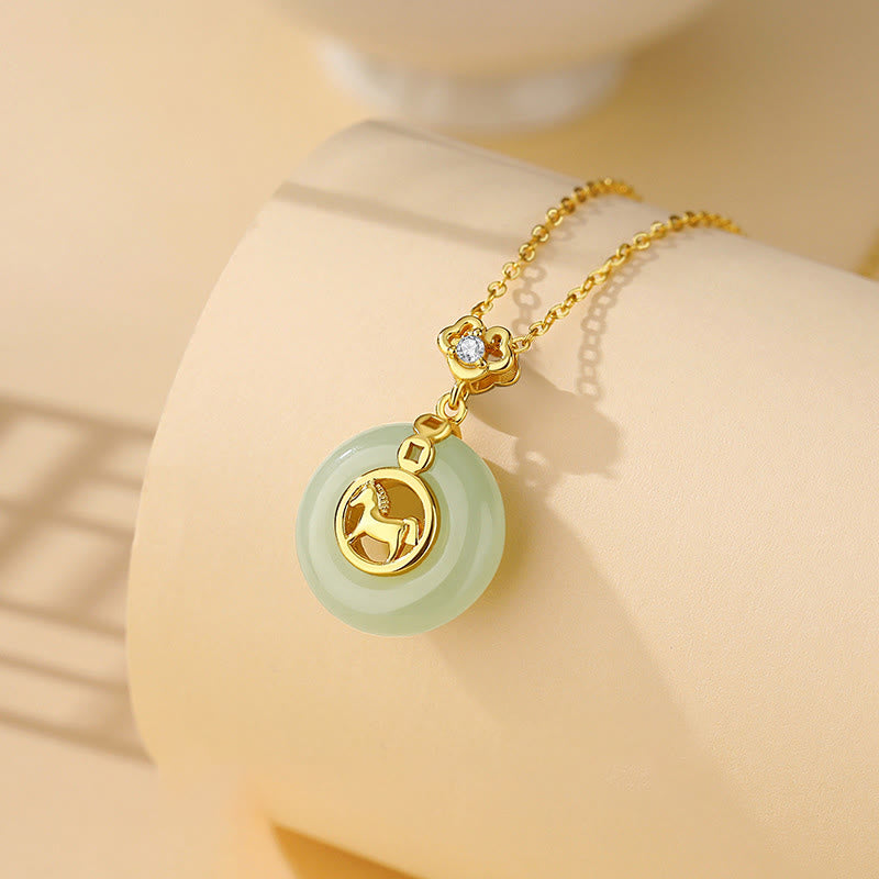 Buddha Stones925スターリングシルバー 和田翡翠 午年平和のお守りチャーム幸運ネックレスペンダント - image 1