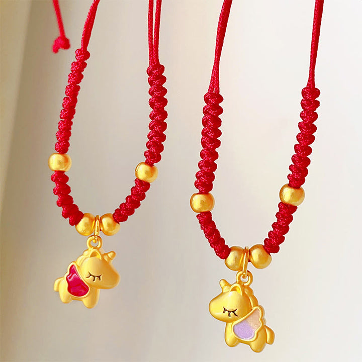 Buddha Stonesの翼を持つ馬年赤紐の銅編みのつながりブレスレット - image 2