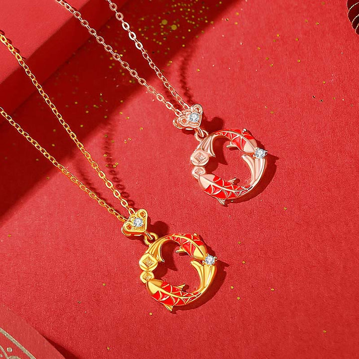 Buddha Stones925スターリングシルバーメッキ 18Kゴールド ダブル鯉の良縁祈願ネックレスペンダント - image 4