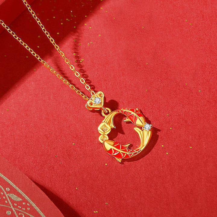 Buddha Stones925スターリングシルバーメッキ 18Kゴールド ダブル鯉の良縁祈願ネックレスペンダント - 金色の鯉のネックレス - image 3