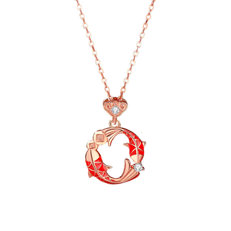 Buddha Stones925スターリングシルバーメッキ 18Kゴールド ダブル鯉の良縁祈願ネックレスペンダント - image 2