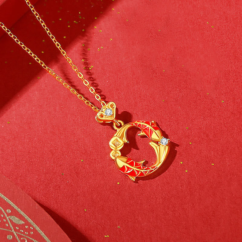 Buddha Stones 925スターリングシルバーメッキ 18Kゴールド鯉辰砂赤紐コネクションブレスレット - 金色の鯉のネックレス - image 12