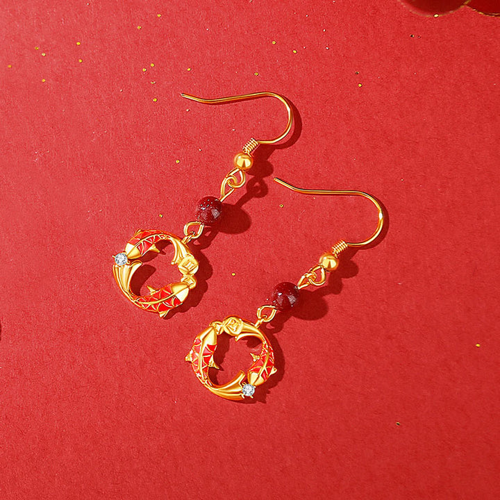 Buddha Stones 925スターリングシルバーメッキ 18Kゴールド鯉辰砂赤紐コネクションブレスレット - 金色の鯉のイヤリング - image 17