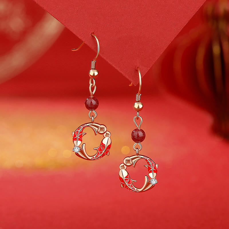 Buddha Stones925スターリングシルバーメッキ 18Kゴールド ダブル鯉の良縁祈願ネックレスペンダント - 鯉のイヤリング - image 13