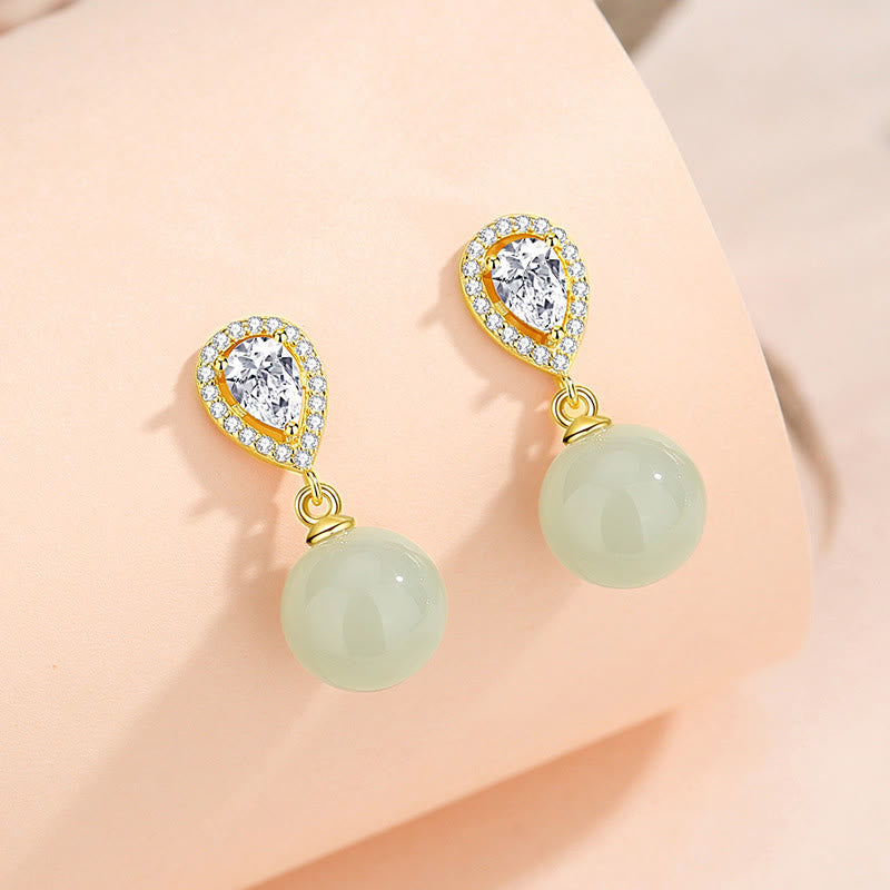 Buddha Stones925 スターリングシルバー ウォータードロップデザイン 和田翡翠ビーズ豊かさのイヤリング - 和田翡翠 925 スターリングシルバー - image 1