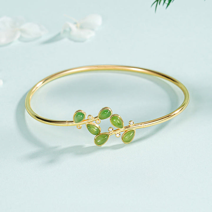 Buddha Stones925スターリングシルバー グリーンジャスパー リーフデザイン バランスイヤリング - image 7