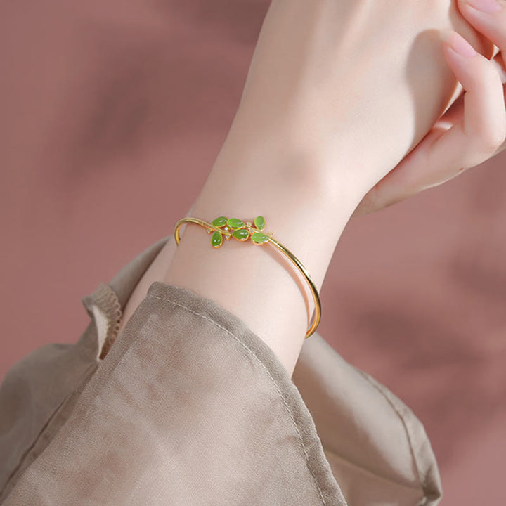 Buddha Stones925スターリングシルバー グリーンジャスパー リーフデザイン バランスイヤリング - image 11