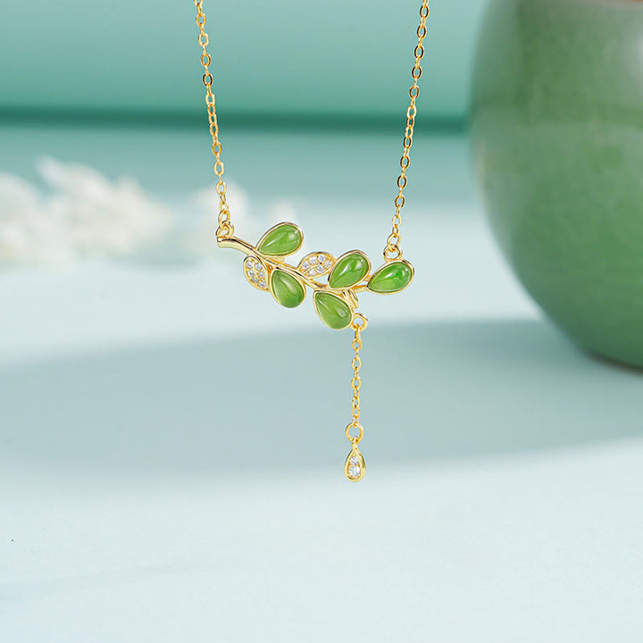 Buddha Stones925スターリングシルバー 葉っぱの彫刻入り グリーンジャスパー守護ブレスレットバングル - image 10