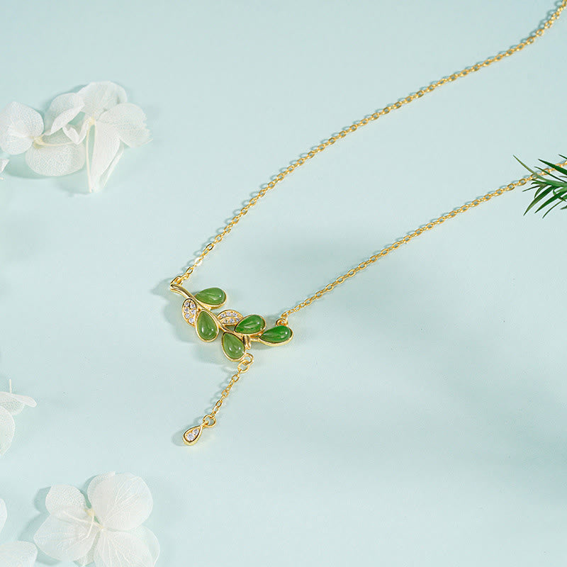 Buddha Stones925スターリングシルバー グリーンジャスパー リーフデザイン バランスイヤリング - 925スターリングシルバーネックレス - image 13