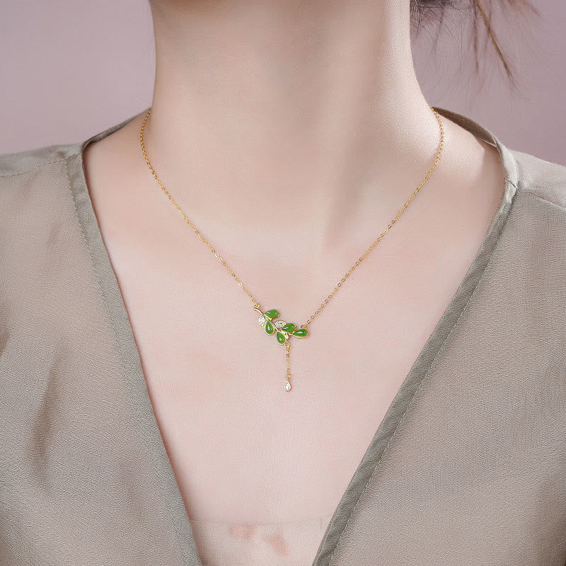 Buddha Stones925スターリングシルバー リーフタッセルデザイン グリーンジャスパー プロテクションネックレス ペンダント - image 6