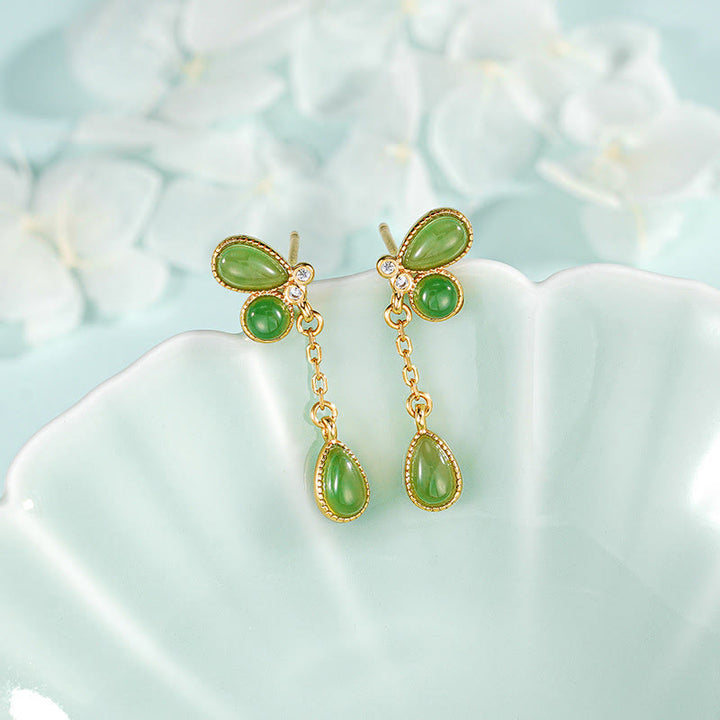 Buddha Stones925スターリングシルバー 葉っぱの彫刻入り グリーンジャスパー守護ブレスレットバングル - 925スターリングシルバーのイヤリング - image 15