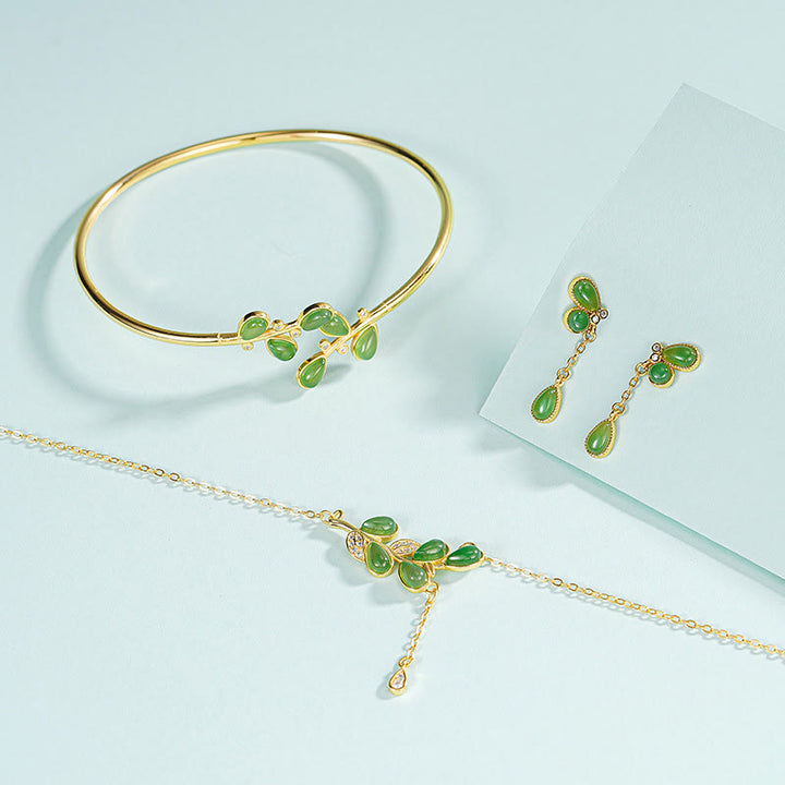 Buddha Stones925スターリングシルバー リーフタッセルデザイン グリーンジャスパー プロテクションネックレス ペンダント - image 20