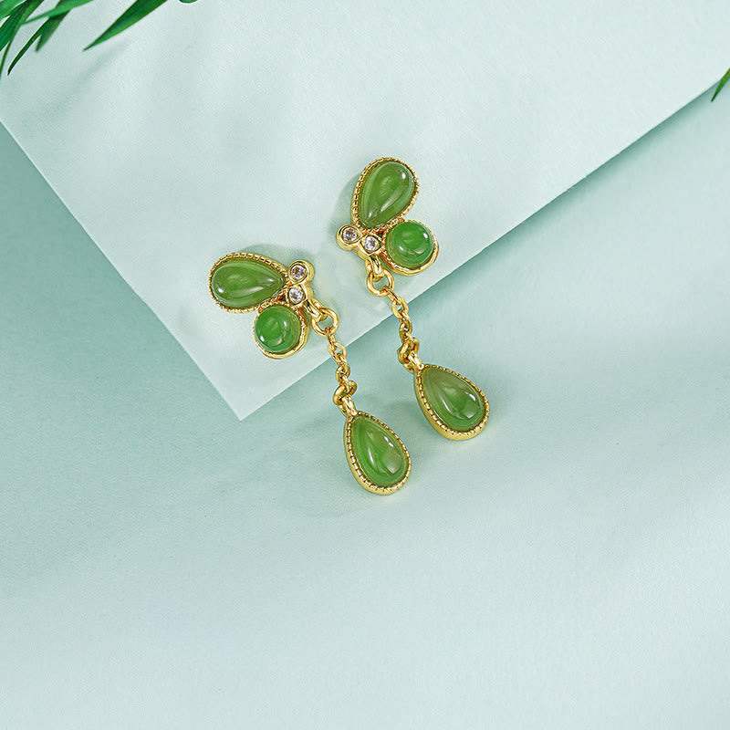 Buddha Stones925スターリングシルバー グリーンジャスパー リーフデザイン バランスイヤリング - image 2