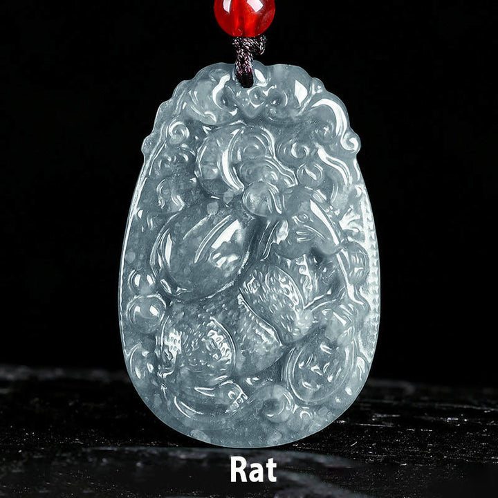 Buddha Stones中国の十二支 翡翠 午年 幸運 ロープ ネックレス ペンダント - ねずみ - image 6