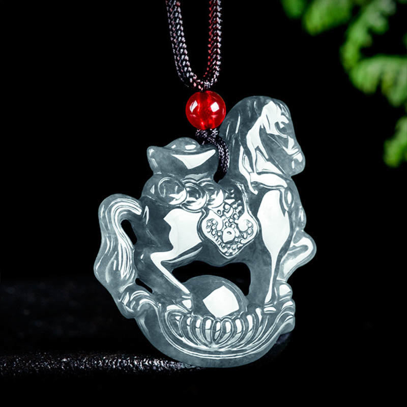 Buddha Stones年翡翠インゴット 幸運豊かさロープネックレスペンダント - image 1