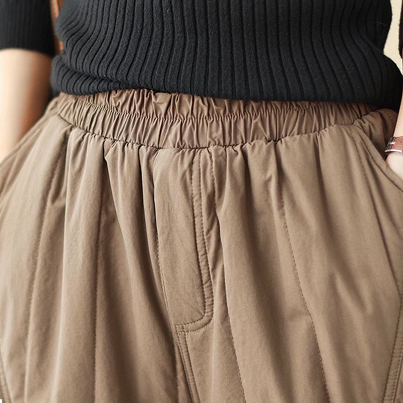 Buddha Stones冬 無地 ハイウエスト コットン レディース ハーレム サーマル 伸縮性ウエスト ポケット付きパンツ - image 15