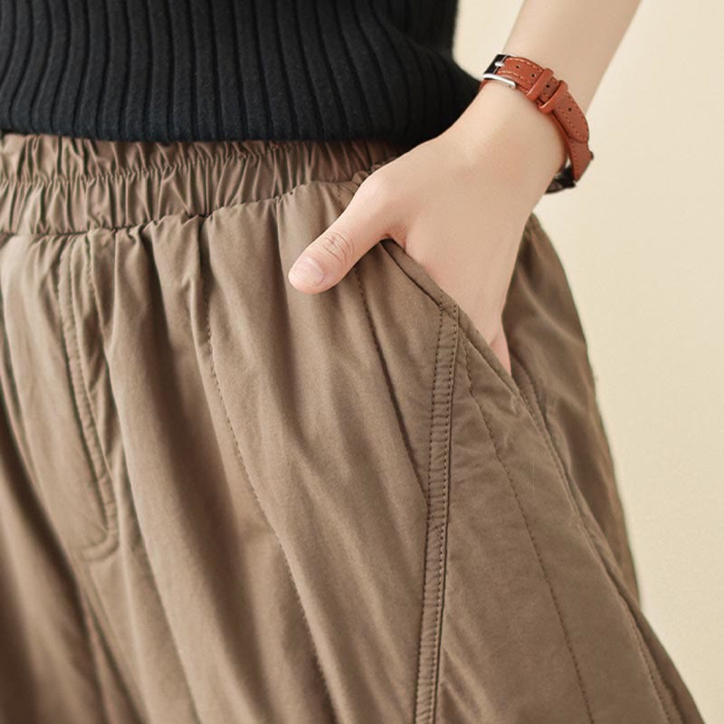 Buddha Stones冬 無地 ハイウエスト コットン レディース ハーレム サーマル 伸縮性ウエスト ポケット付きパンツ - image 16