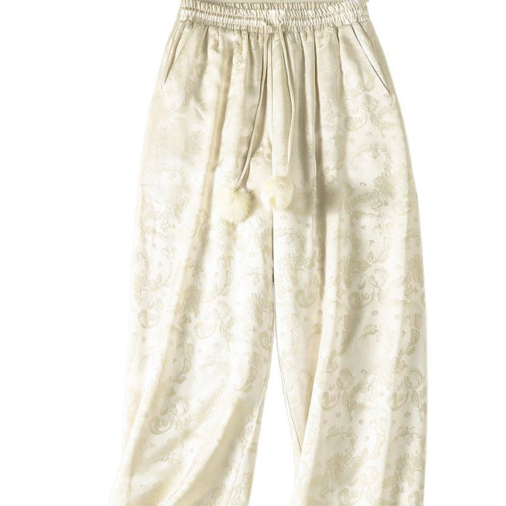 Buddha Stonesジャカード ハイウエストデザイン レディース ワイドレッグ サーマル 厚手パンツ ポケット付き - image 9