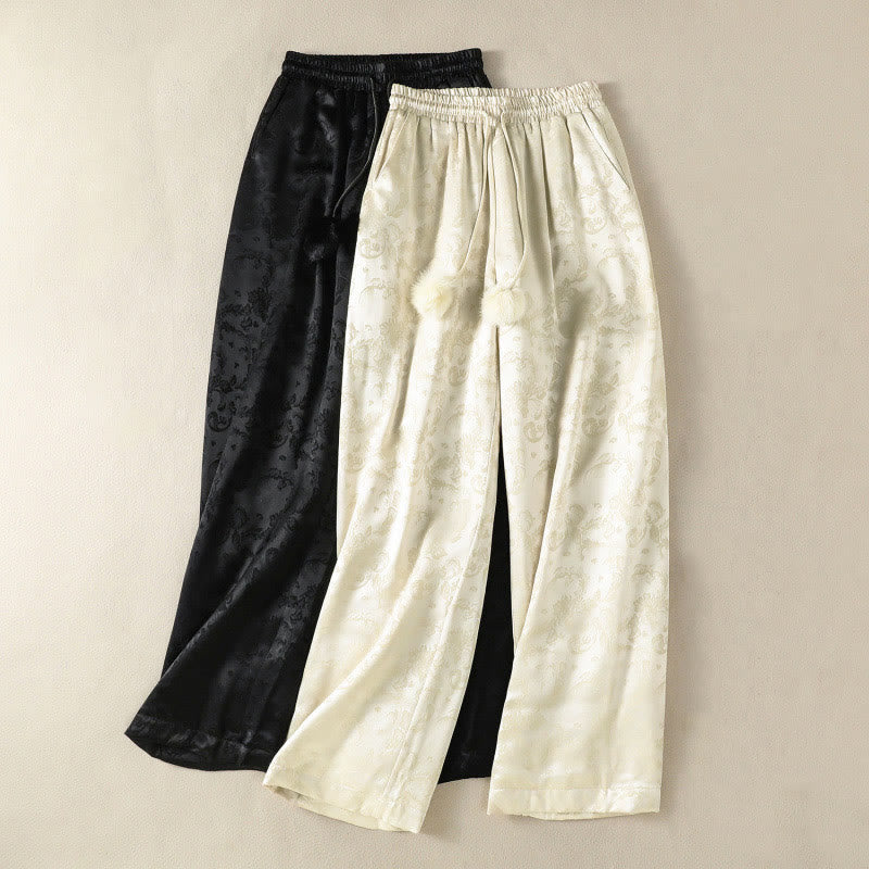 Buddha Stonesジャカード ハイウエストデザイン レディース ワイドレッグ サーマル 厚手パンツ ポケット付き - image 17