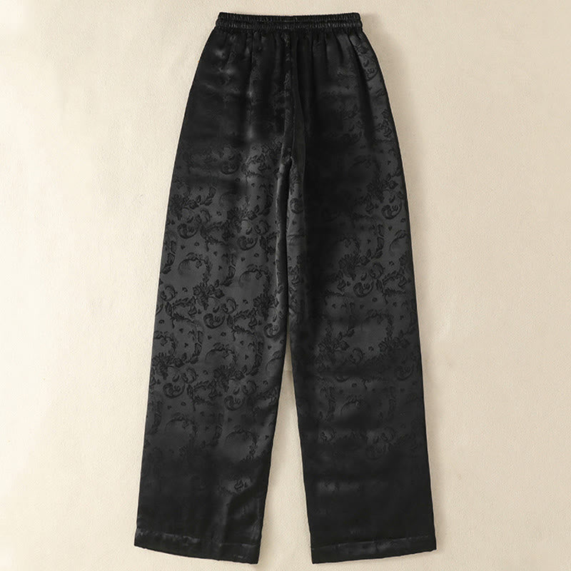 Buddha Stonesジャカード ハイウエストデザイン レディース ワイドレッグ サーマル 厚手パンツ ポケット付き - image 11