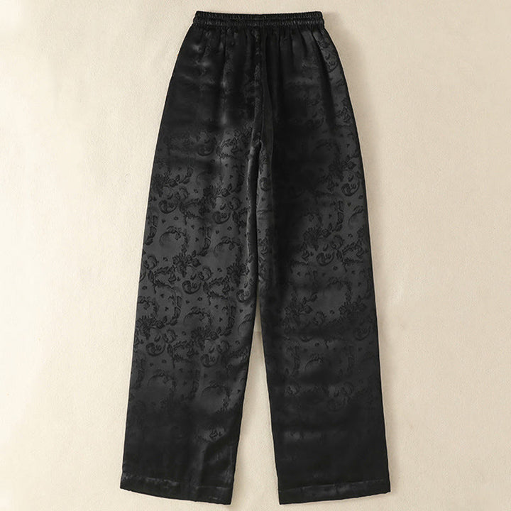 Buddha Stonesジャカード ハイウエストデザイン レディース ワイドレッグ サーマル 厚手パンツ ポケット付き - image 11