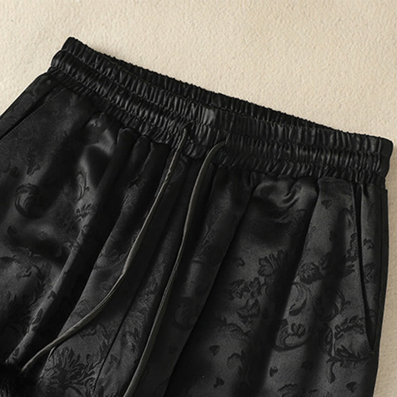 Buddha Stonesジャカード ハイウエストデザイン レディース ワイドレッグ サーマル 厚手パンツ ポケット付き - image 12