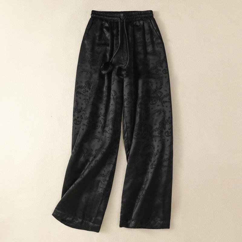 Buddha Stonesジャカード ハイウエストデザイン レディース ワイドレッグ サーマル 厚手パンツ ポケット付き - 黒 - US8-10，UK/AU12-14，EU40-42 (2XL) - image 10