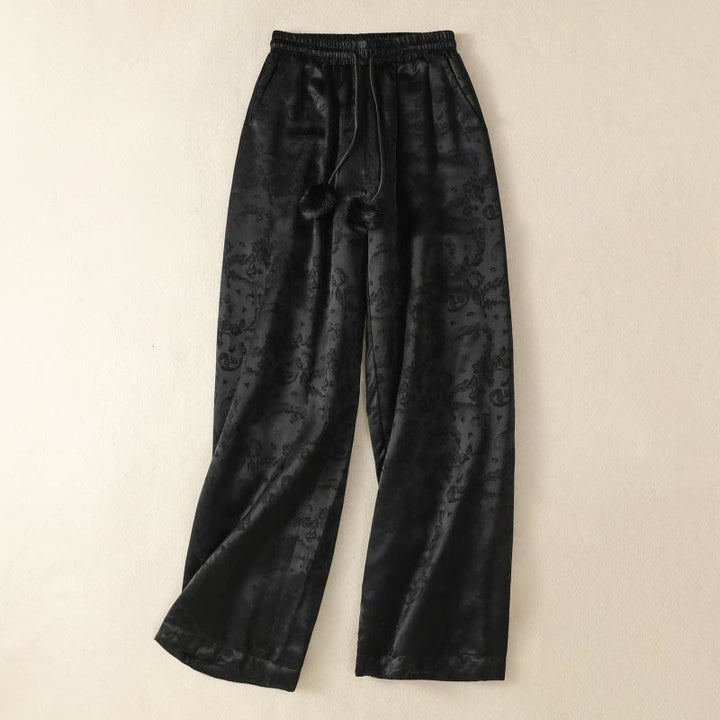 Buddha Stonesジャカード ハイウエストデザイン レディース ワイドレッグ サーマル 厚手パンツ ポケット付き - 黒 - US8-10，UK/AU12-14，EU40-42 (2XL) - image 10