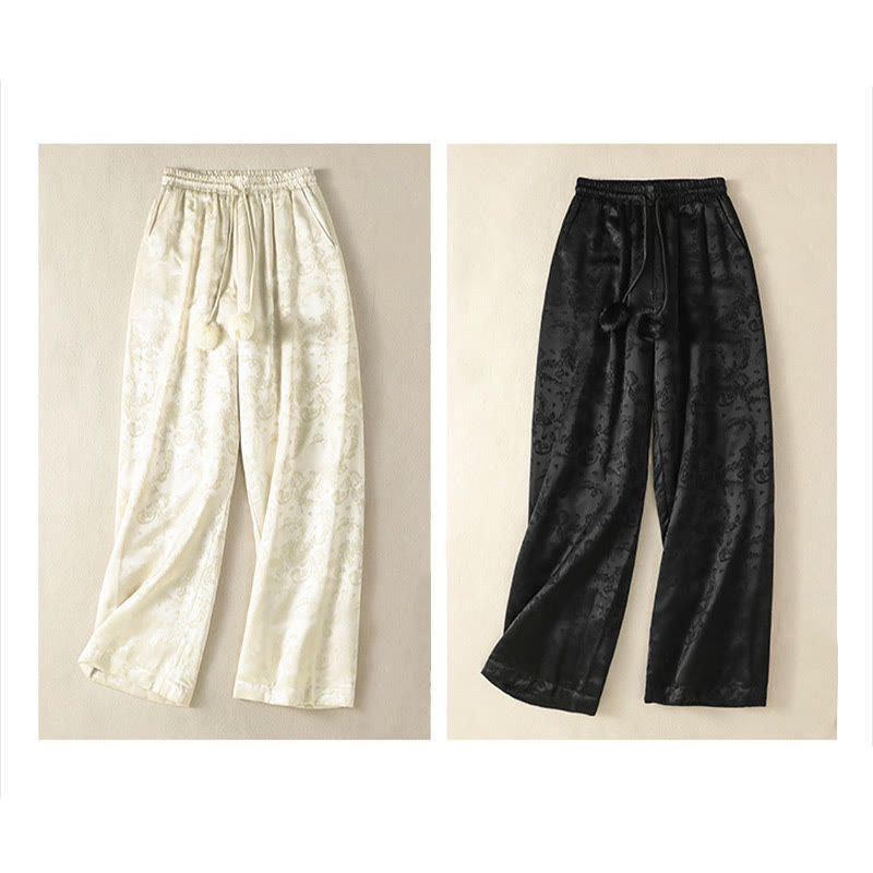 Buddha Stonesジャカード ハイウエストデザイン レディース ワイドレッグ サーマル 厚手パンツ ポケット付き - image 19