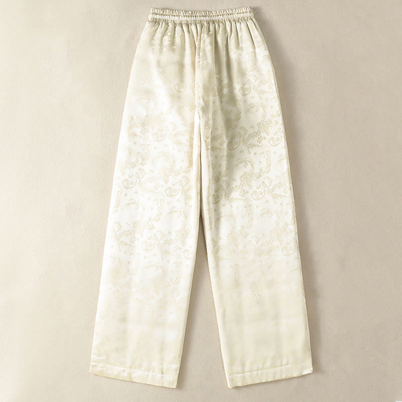 Buddha Stonesジャカード ハイウエストデザイン レディース ワイドレッグ サーマル 厚手パンツ ポケット付き - image 1