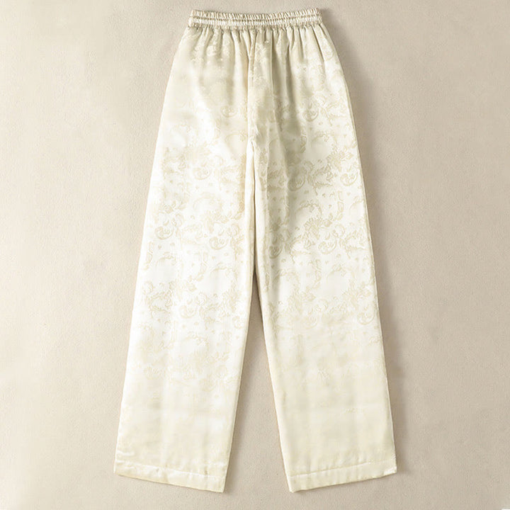 Buddha Stonesジャカード ハイウエストデザイン レディース ワイドレッグ サーマル 厚手パンツ ポケット付き - image 1
