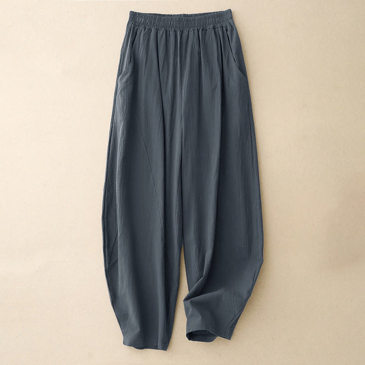 Buddha Stones秋冬 無地 パッチワーク シンプルデザイン レディース ワイドレッグパンツ ポケット付き - スレートグレー - US8-10，UK/AU12-14，EU40-42 (2XL) - image 10