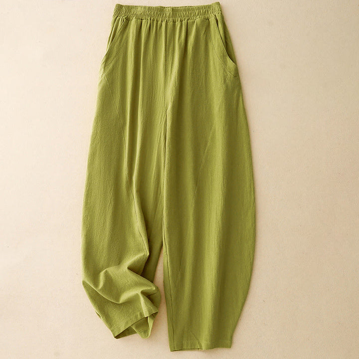 Buddha Stones秋冬 無地 パッチワーク シンプルデザイン レディース ワイドレッグパンツ ポケット付き - 黄緑 - US8-10，UK/AU12-14，EU40-42 (2XL) - image 7