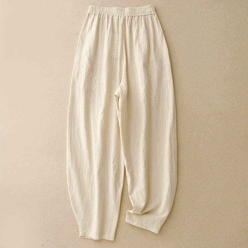 Buddha Stones秋冬 無地 パッチワーク シンプルデザイン レディース ワイドレッグパンツ ポケット付き - ベージュ - US8-10，UK/AU12-14，EU40-42 (2XL) - image 1