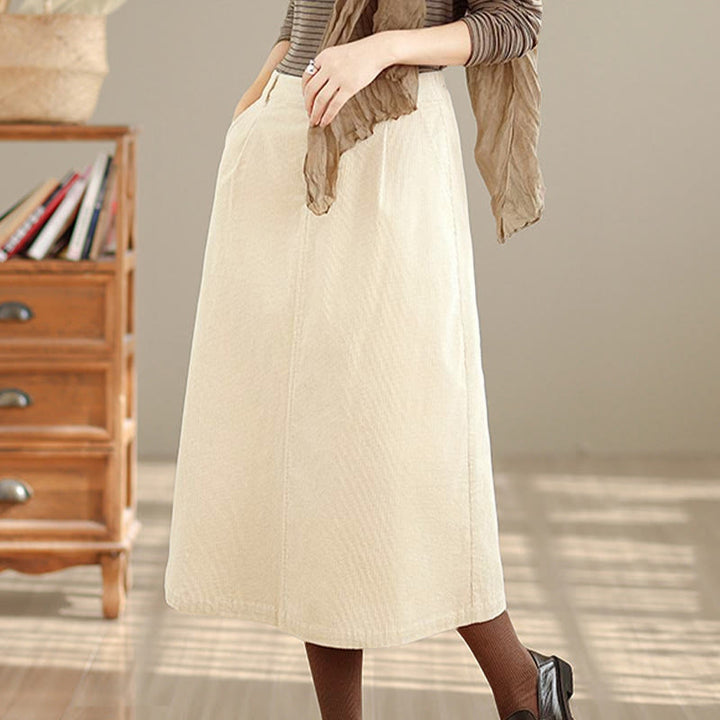 Buddha Stonesピュアカラー 伸縮性ウエスト レディース 7-8丈 コーデュロイスカート ポケット付き - image 10