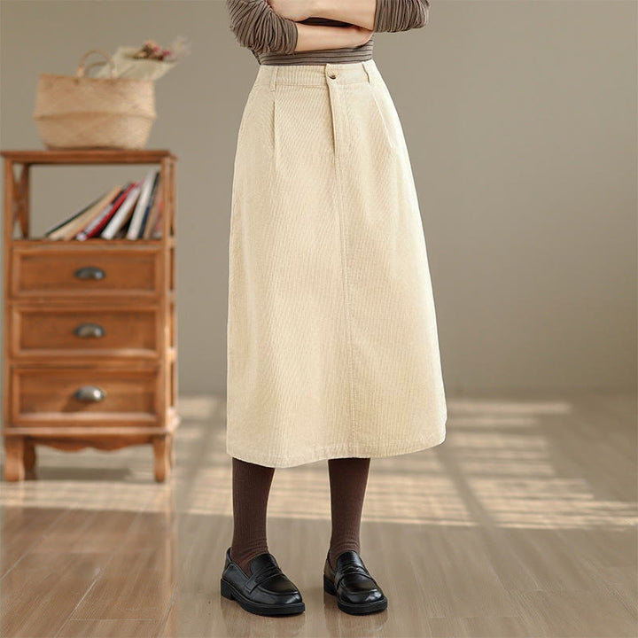 Buddha Stonesピュアカラー 伸縮性ウエスト レディース 7-8丈 コーデュロイスカート ポケット付き - ベージュ - US8-10，UK/AU12-14，EU40-42 (2XL) - image 9