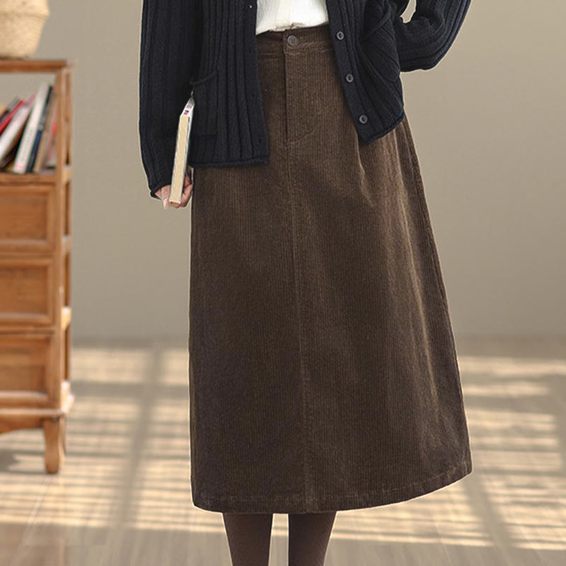 Buddha Stonesピュアカラー 伸縮性ウエスト レディース 7-8丈 コーデュロイスカート ポケット付き - image 4