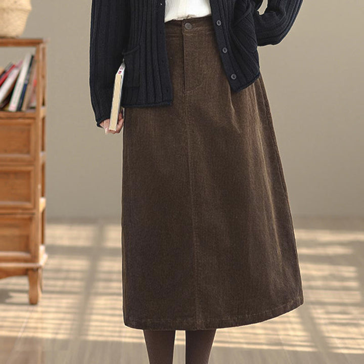 Buddha Stonesピュアカラー 伸縮性ウエスト レディース 7-8丈 コーデュロイスカート ポケット付き - image 4